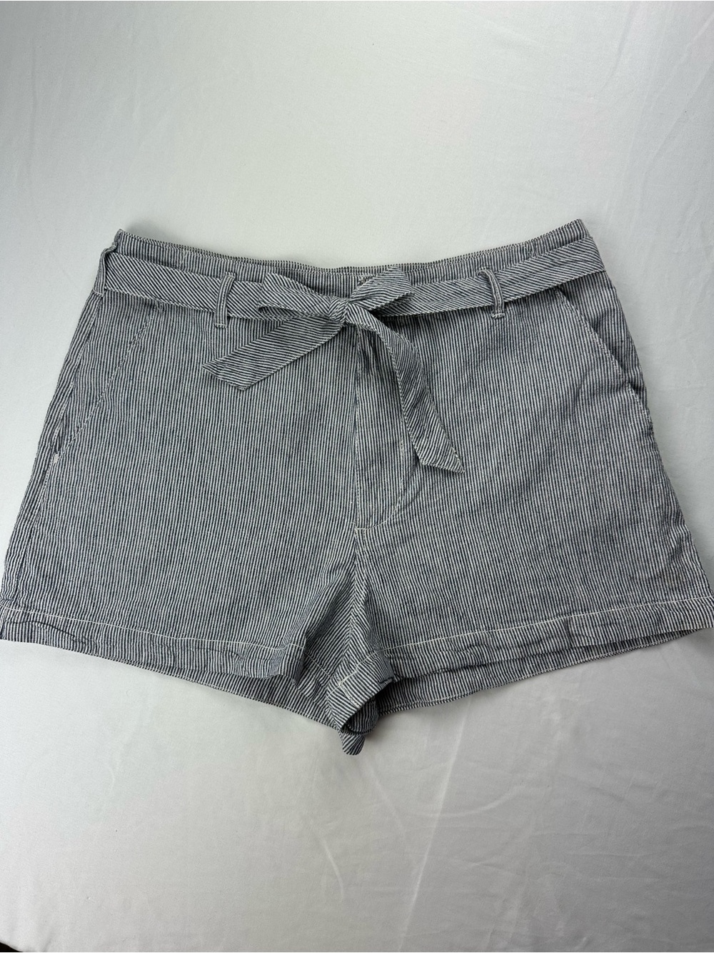 Abercrombie Striped Linen Cotton High Waist Tie Shorts Summer Resort Coastal L